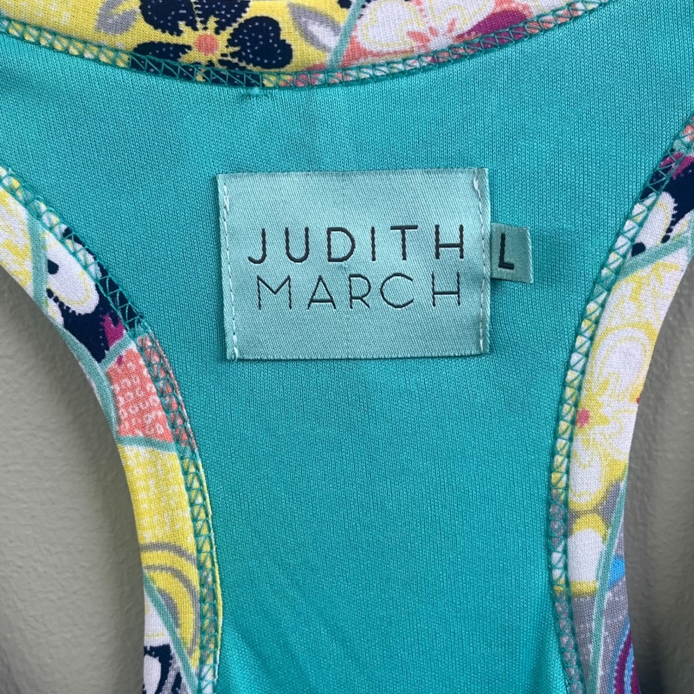 Judith‎ March Aqua Floral Geometric Sleeveless Racerback Maxi Dress Size Large - Picture 7 of 8